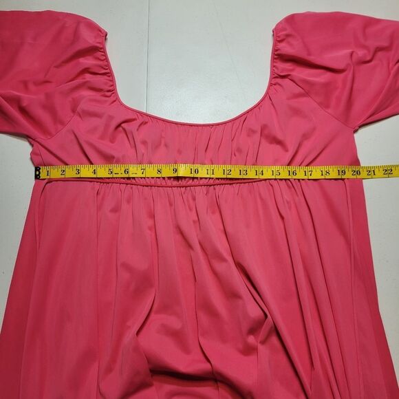 Vintage Nylon Empire Waist Tie Back Nightgown Pink Long Sleeves Women's Plus Sz - Picture 7 of 9
